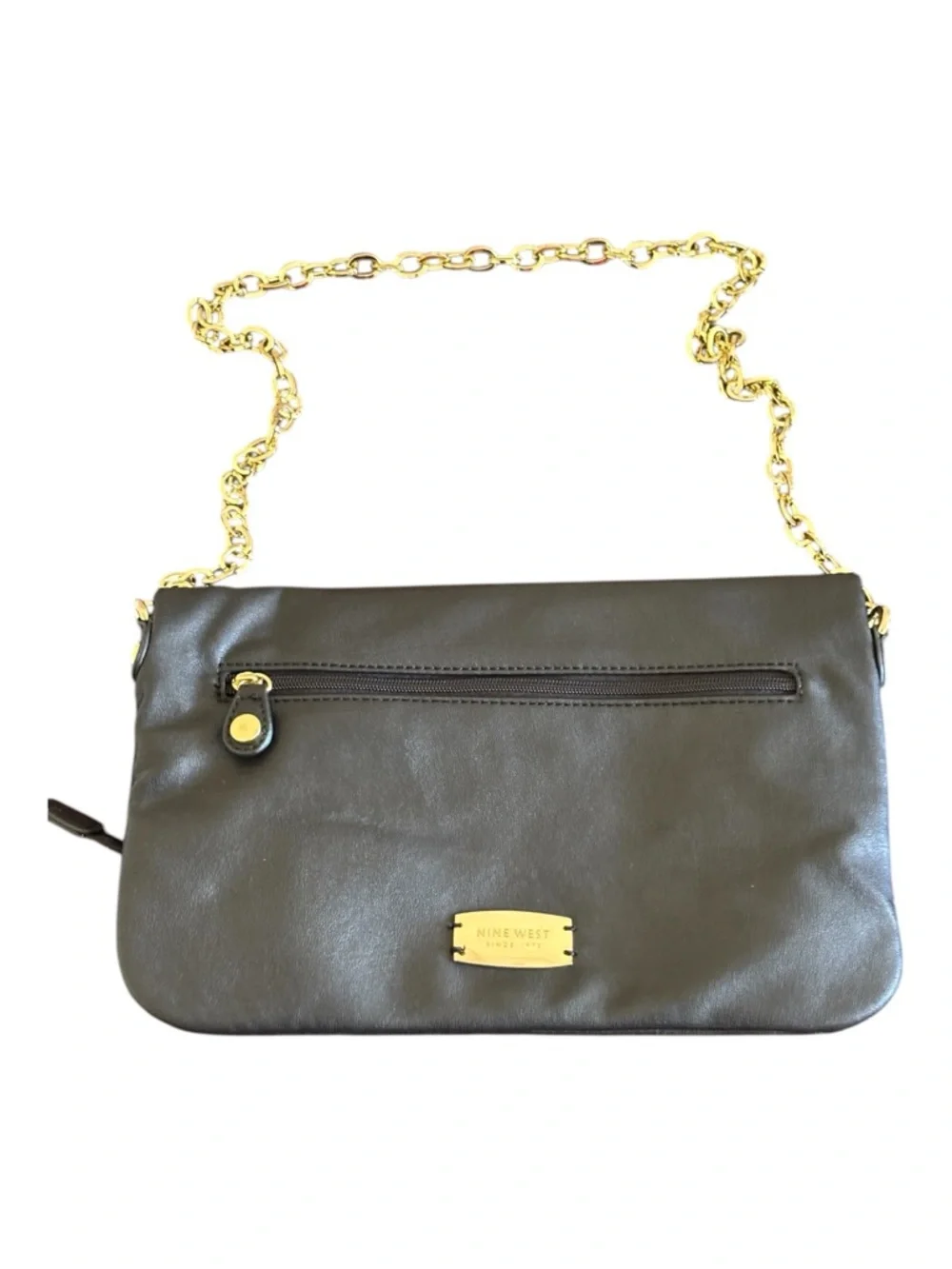 Nine West Fold-Over Clutch with Gold Chain Strap Women's Black